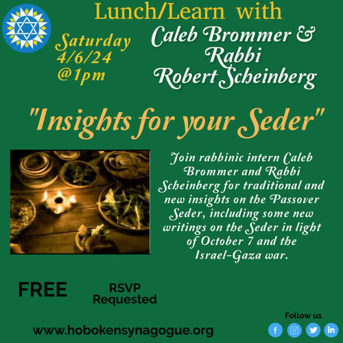 Banner Image for A Pre-Passover Lunch/Learn with Rabbinic Intern Caleb Brommer & Rabbi Robert Scheinberg 