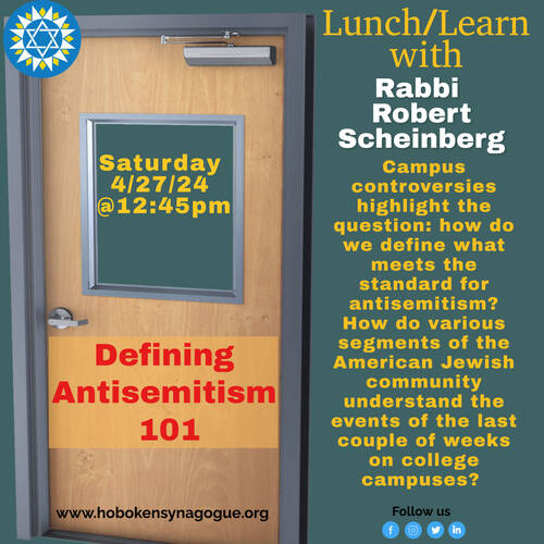 Banner Image for Lunch/Learn:  Defining Antisemitism 101 with Rabbi Robert Scheinberg